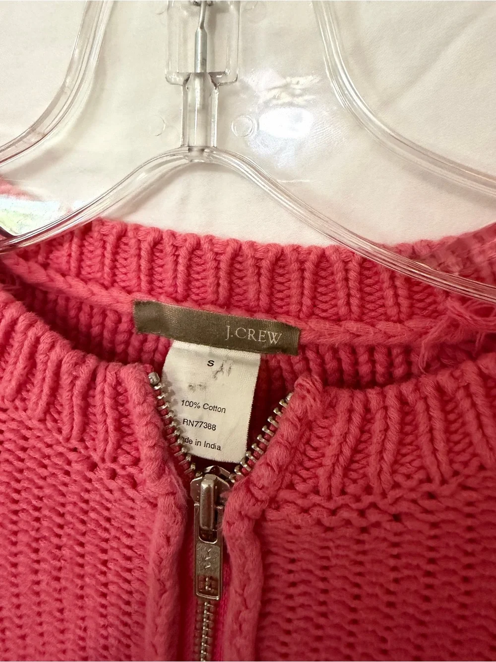 J. Crew Coral Zip-Front Knit Cardigan